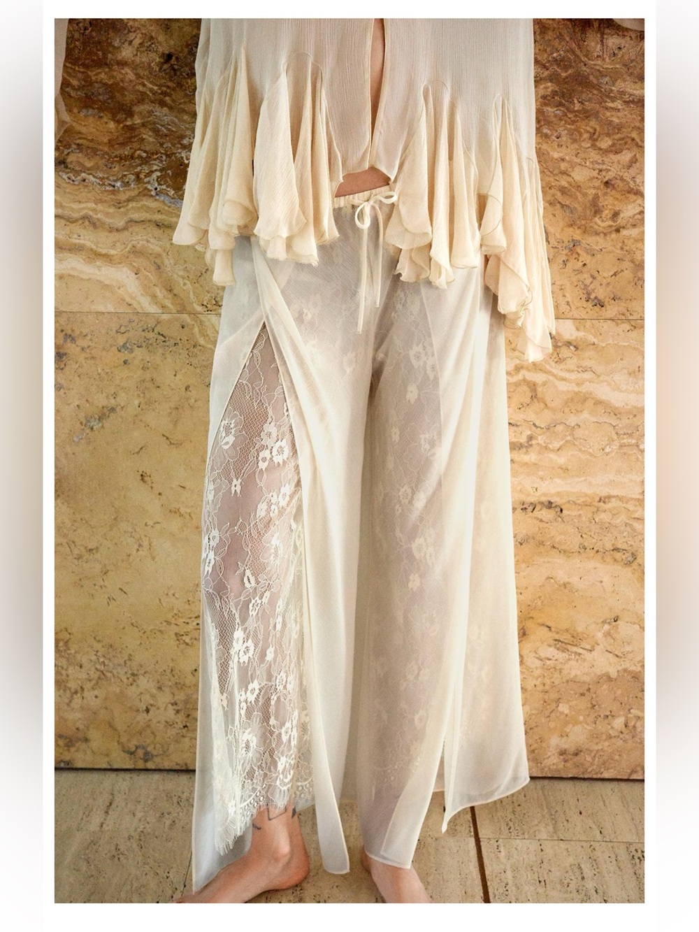 Zara combination georgette lace pants